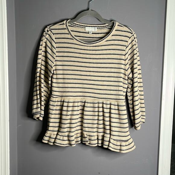 Ro & De Waffle Knit Peplum Top Crochet Sleeves Size Small - Picture 10 of 10